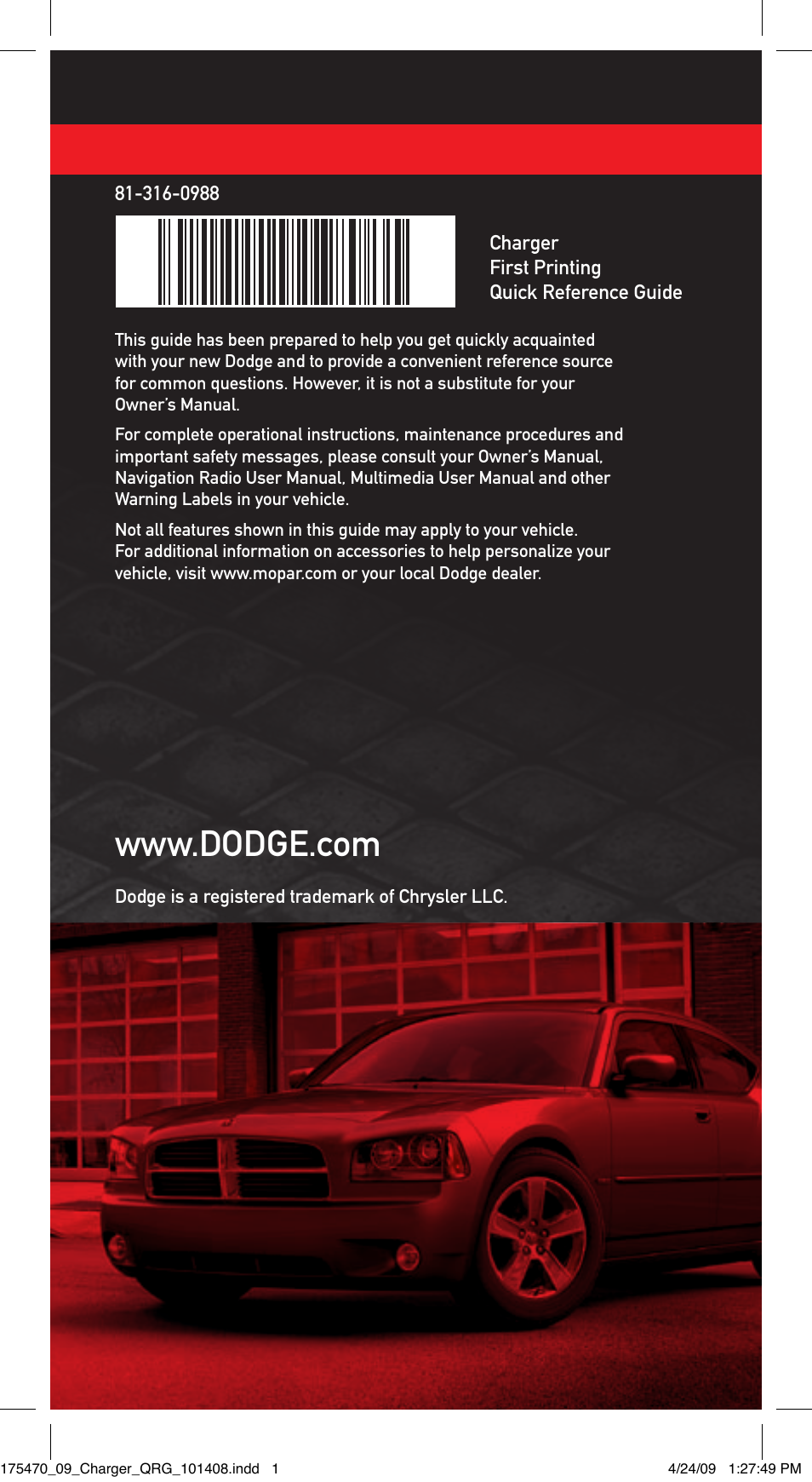 Dodge 2009 Charger - Quick Reference Guide User Manual | Page 12 / 12