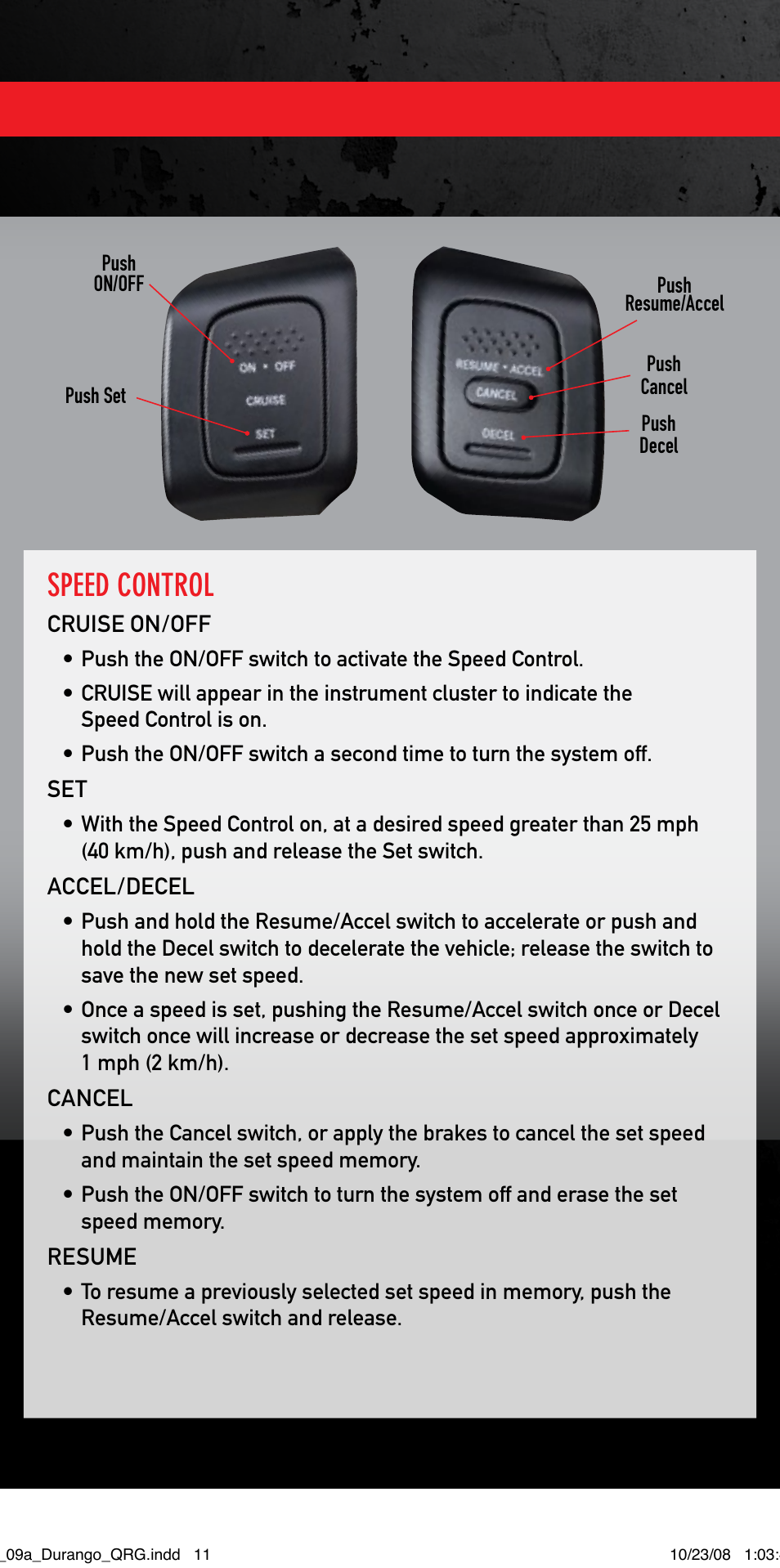 Speed control | Dodge 2009 Durango - Quick Reference Guide User Manual | Page 10 / 12