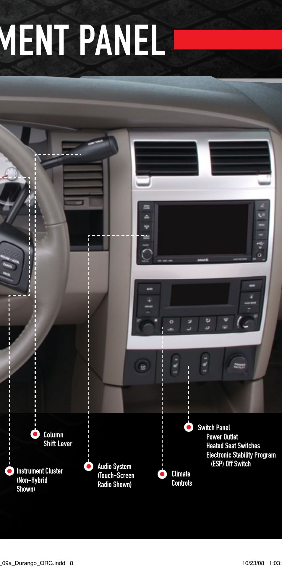 Instrument panel | Dodge 2009 Durango - Quick Reference Guide User Manual | Page 7 / 12