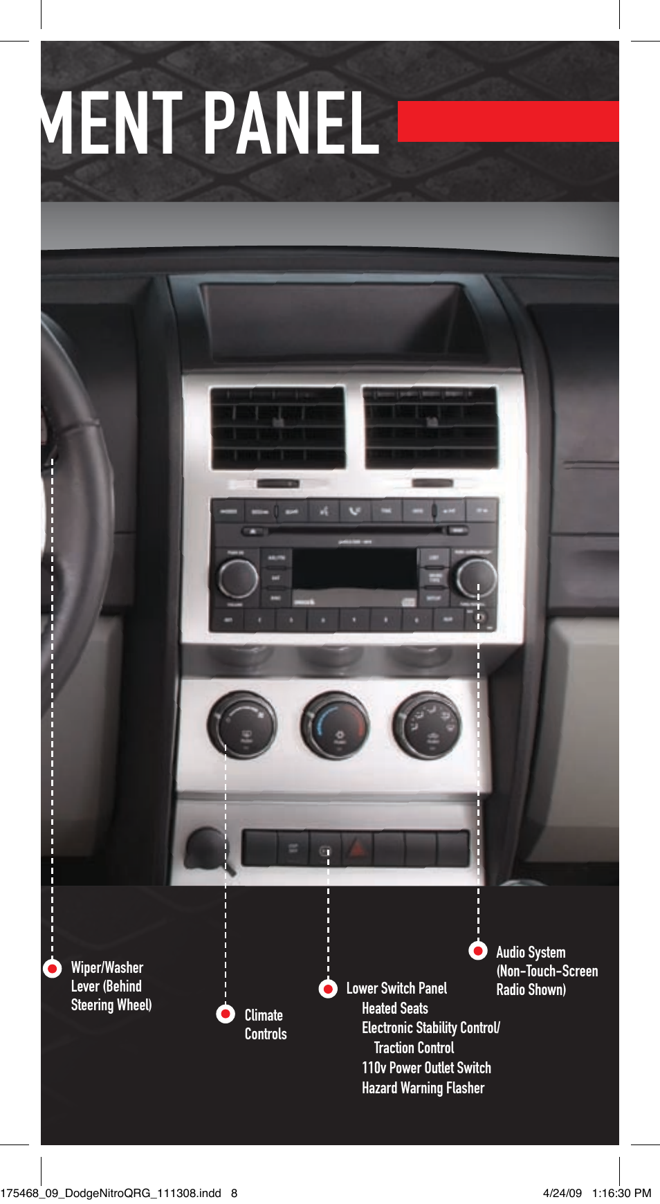 Instrument panel | Dodge 2009 Nitro - Quick Reference Guide User Manual | Page 7 / 12