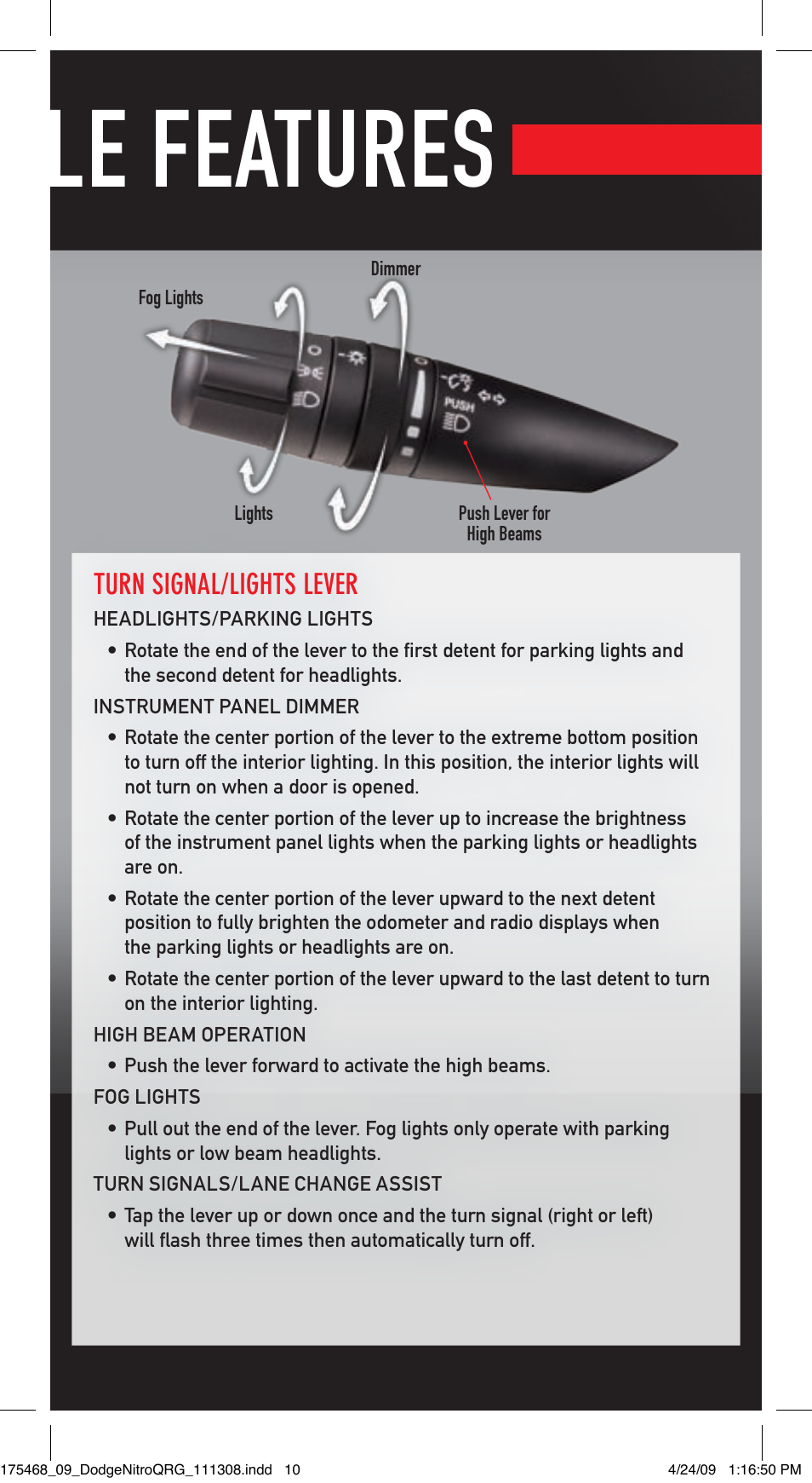 Vehicle features | Dodge 2009 Nitro - Quick Reference Guide User Manual | Page 9 / 12