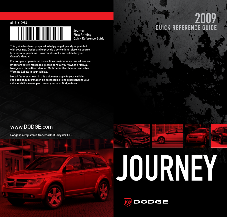 Dodge 2009 Journey - Quick Reference Guide User Manual | 6 pages