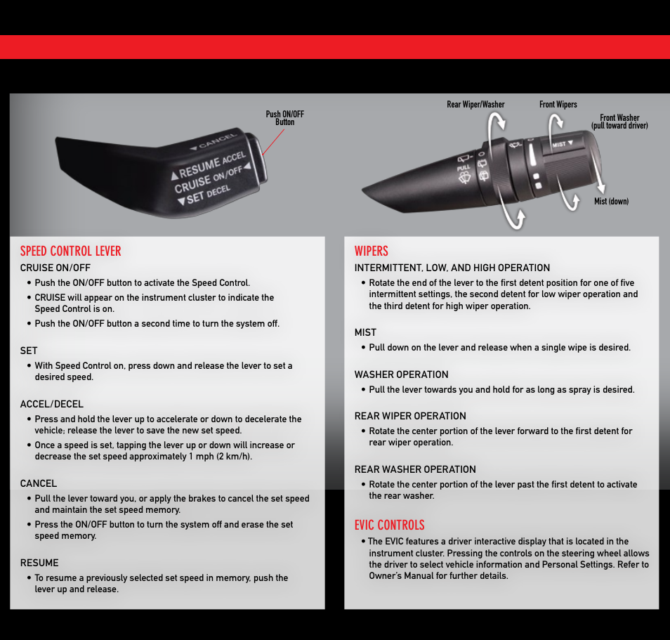 Speed control lever, Wipers, Evic controls | Dodge 2009 Journey - Quick Reference Guide User Manual | Page 4 / 6