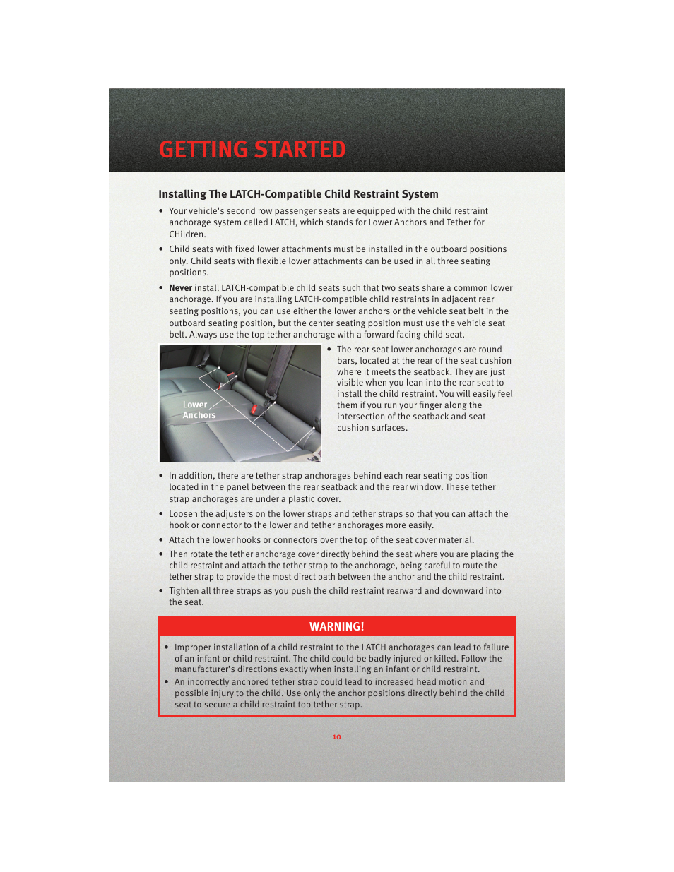 Getting started | Dodge 2010 Avenger - Quick Reference Guide User Manual | Page 12 / 76