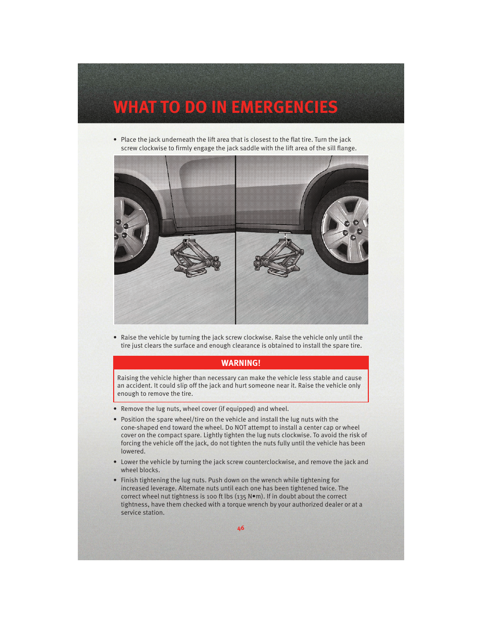 What to do in emergencies | Dodge 2010 Avenger - Quick Reference Guide User Manual | Page 48 / 76