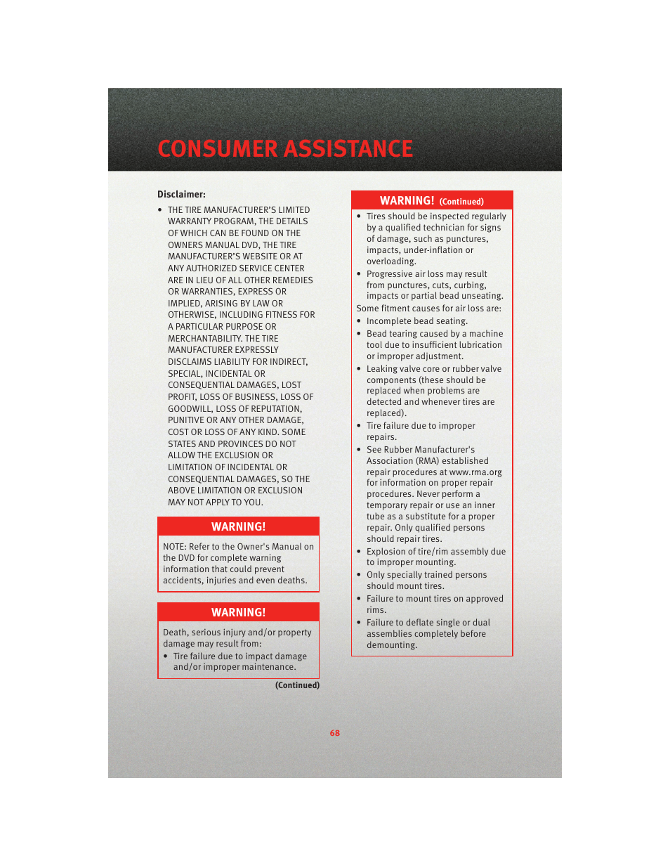 Consumer assistance | Dodge 2010 Avenger - Quick Reference Guide User Manual | Page 70 / 76