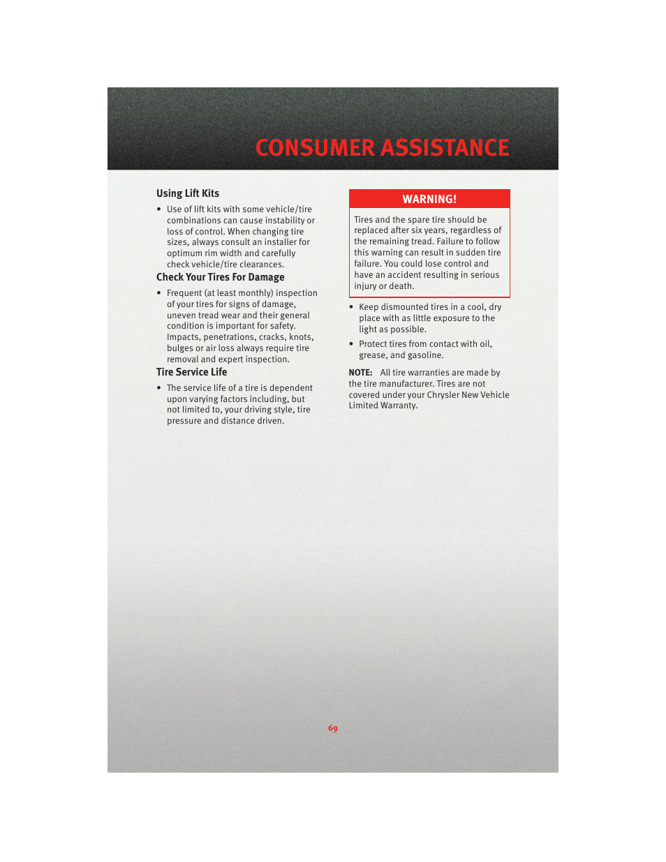 Consumer assistance | Dodge 2010 Avenger - Quick Reference Guide User Manual | Page 71 / 76