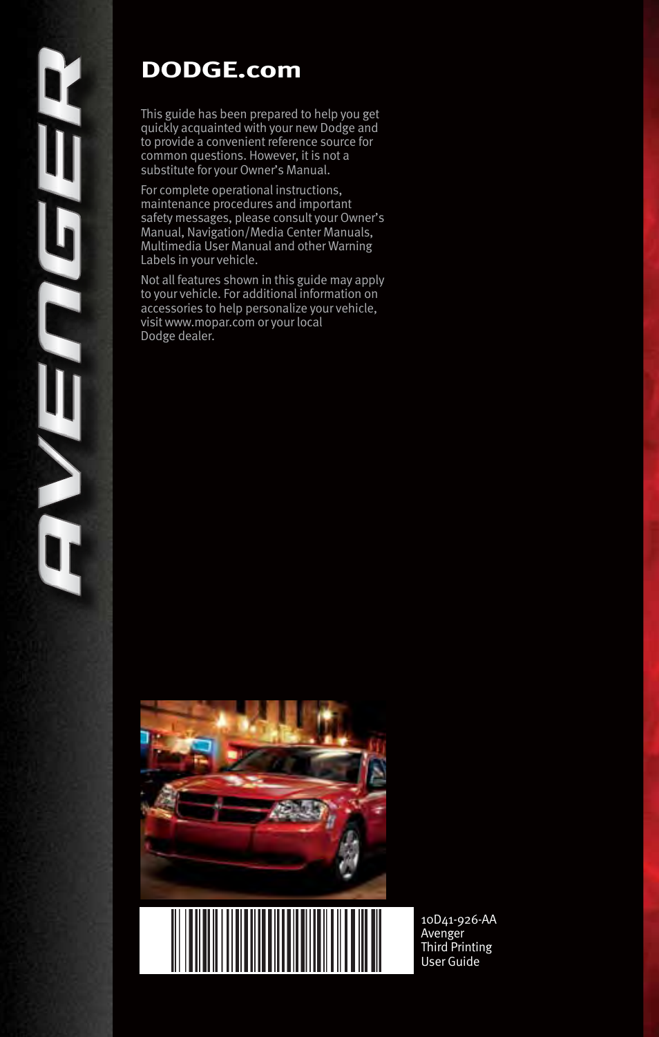 Dodge 2010 Avenger - Quick Reference Guide User Manual | Page 76 / 76