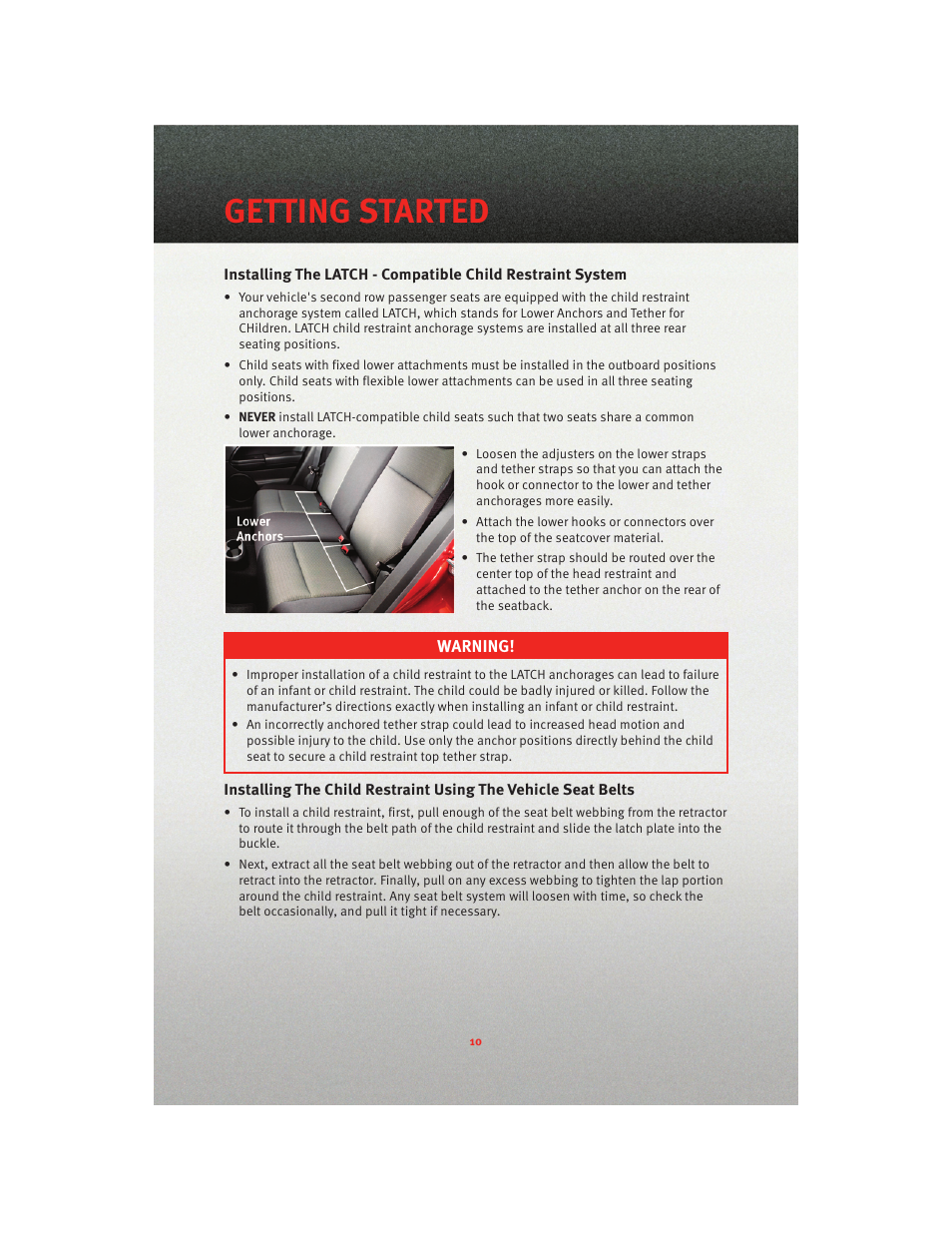 Getting started | Dodge 2010 Caliber - Quick Reference Guide User Manual | Page 12 / 76