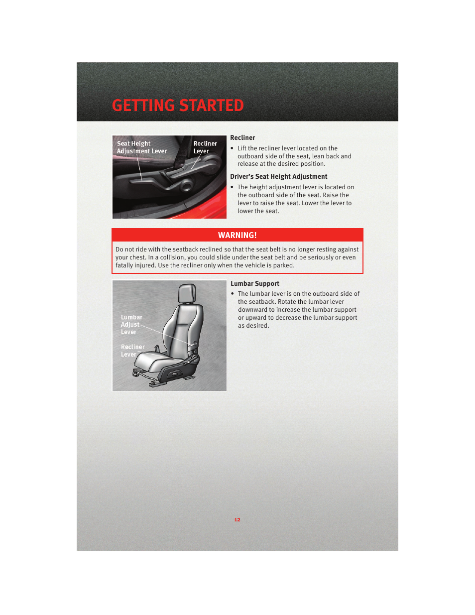 Getting started | Dodge 2010 Caliber - Quick Reference Guide User Manual | Page 14 / 76