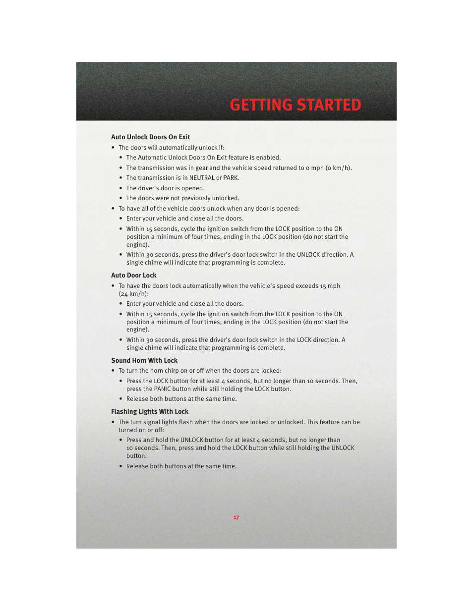 Getting started | Dodge 2010 Caliber - Quick Reference Guide User Manual | Page 19 / 76
