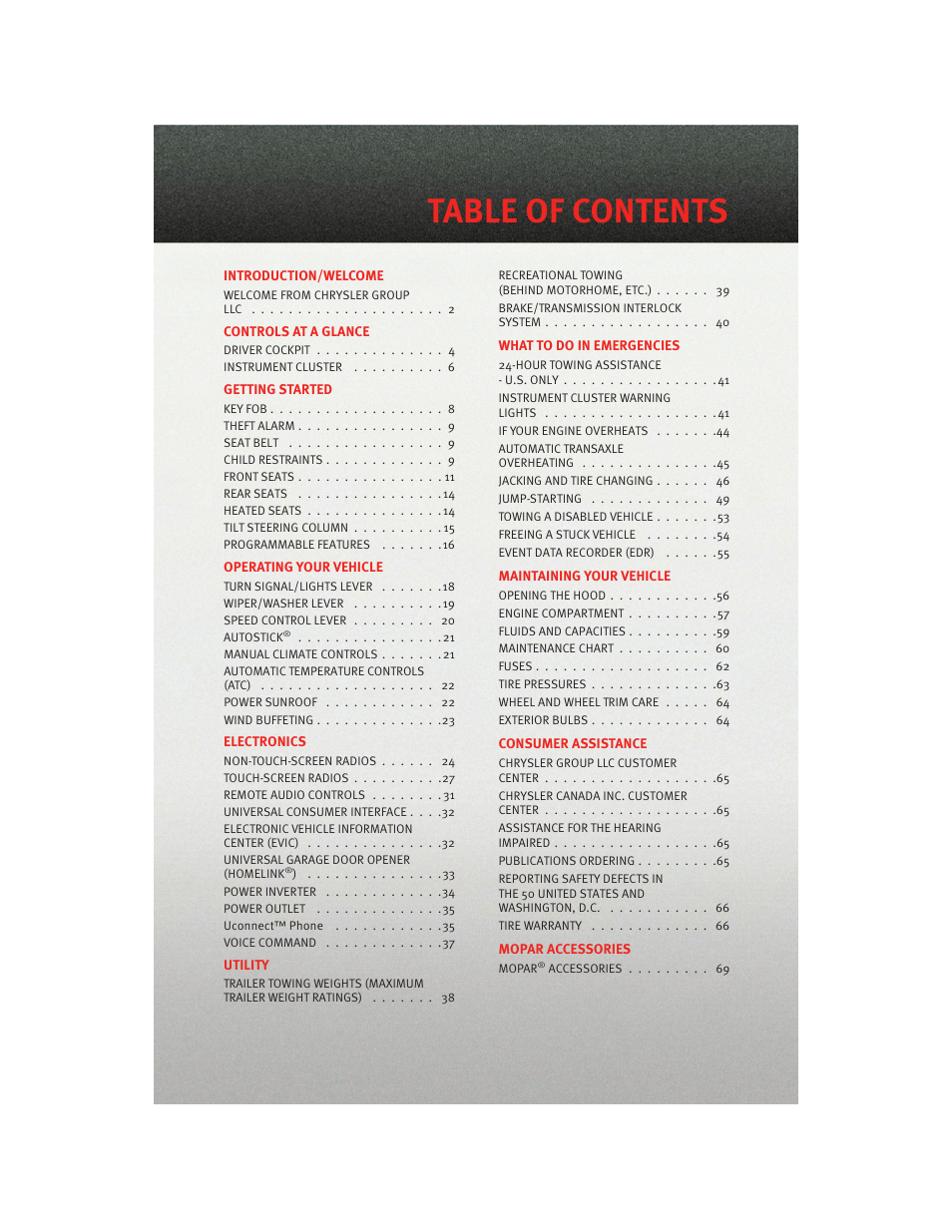 Dodge 2010 Caliber - Quick Reference Guide User Manual | Page 3 / 76