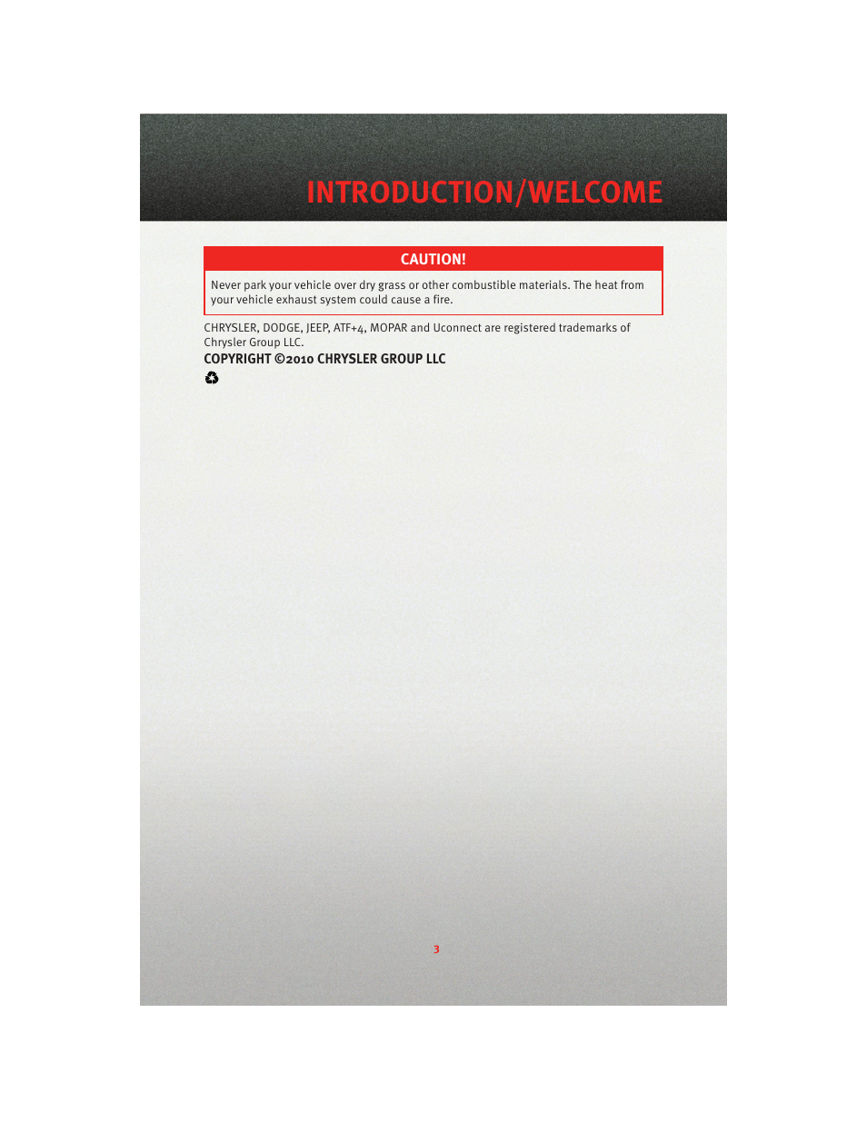 Introduction/welcome | Dodge 2010 Caliber - Quick Reference Guide User Manual | Page 5 / 76