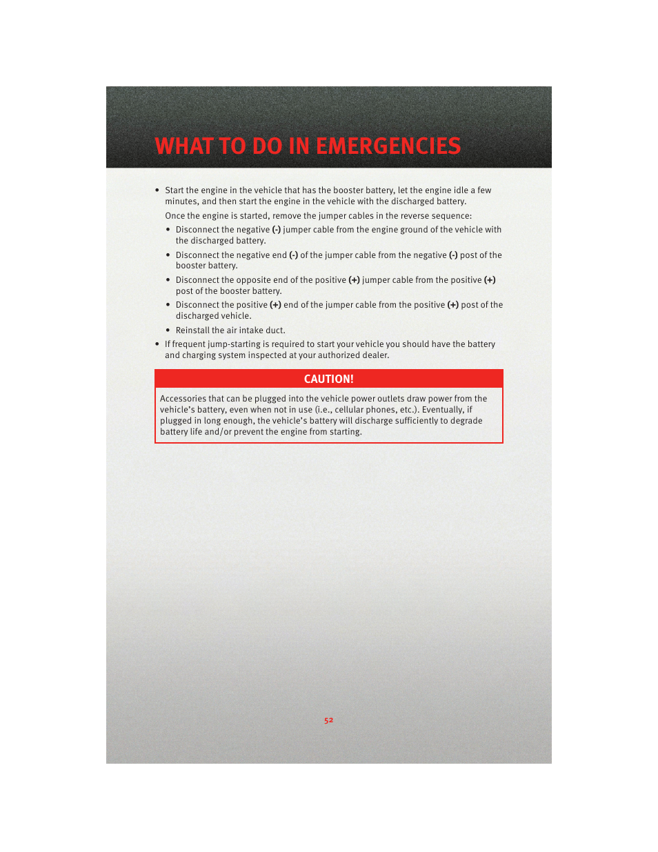 Towing a disabled vehicle, What to do in emergencies | Dodge 2010 Caliber - Quick Reference Guide User Manual | Page 54 / 76