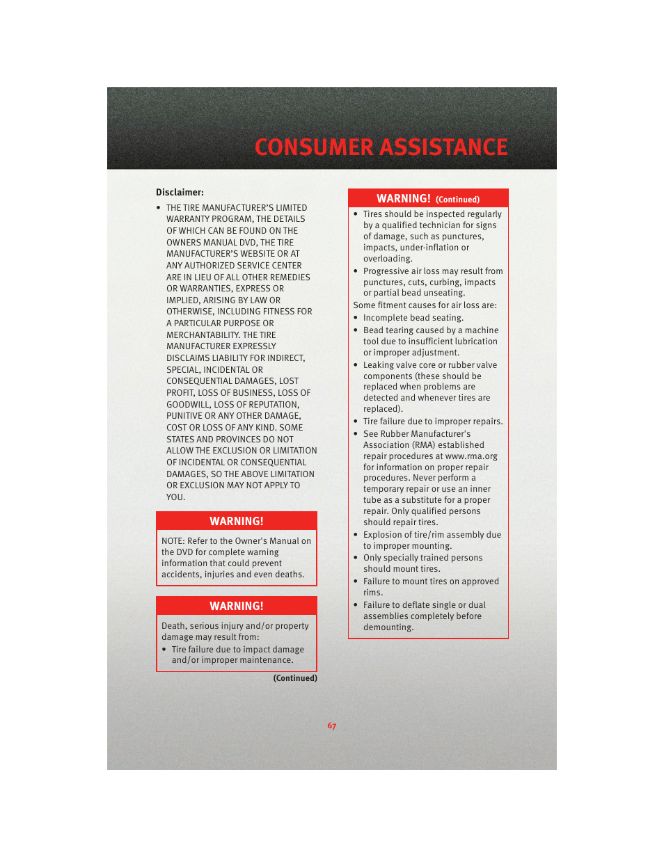 Consumer assistance | Dodge 2010 Caliber - Quick Reference Guide User Manual | Page 69 / 76