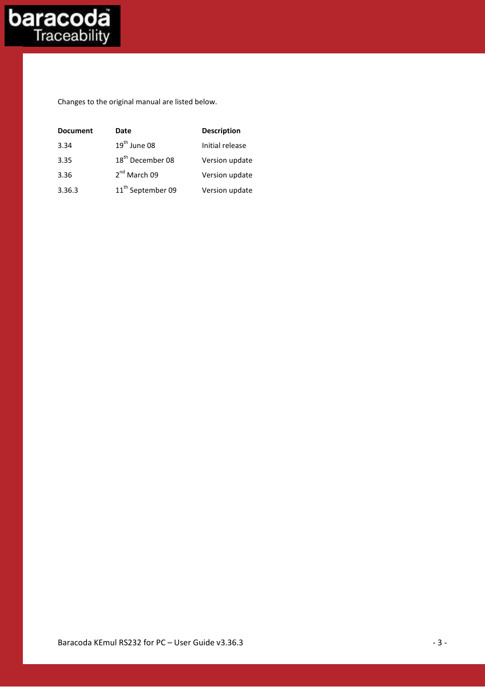 Revision history | Baracoda RS232 User Manual | Page 3 / 9