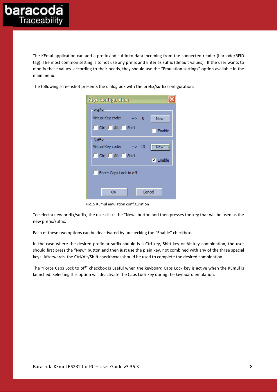 Keyboard emulation configuration | Baracoda RS232 User Manual | Page 8 / 9