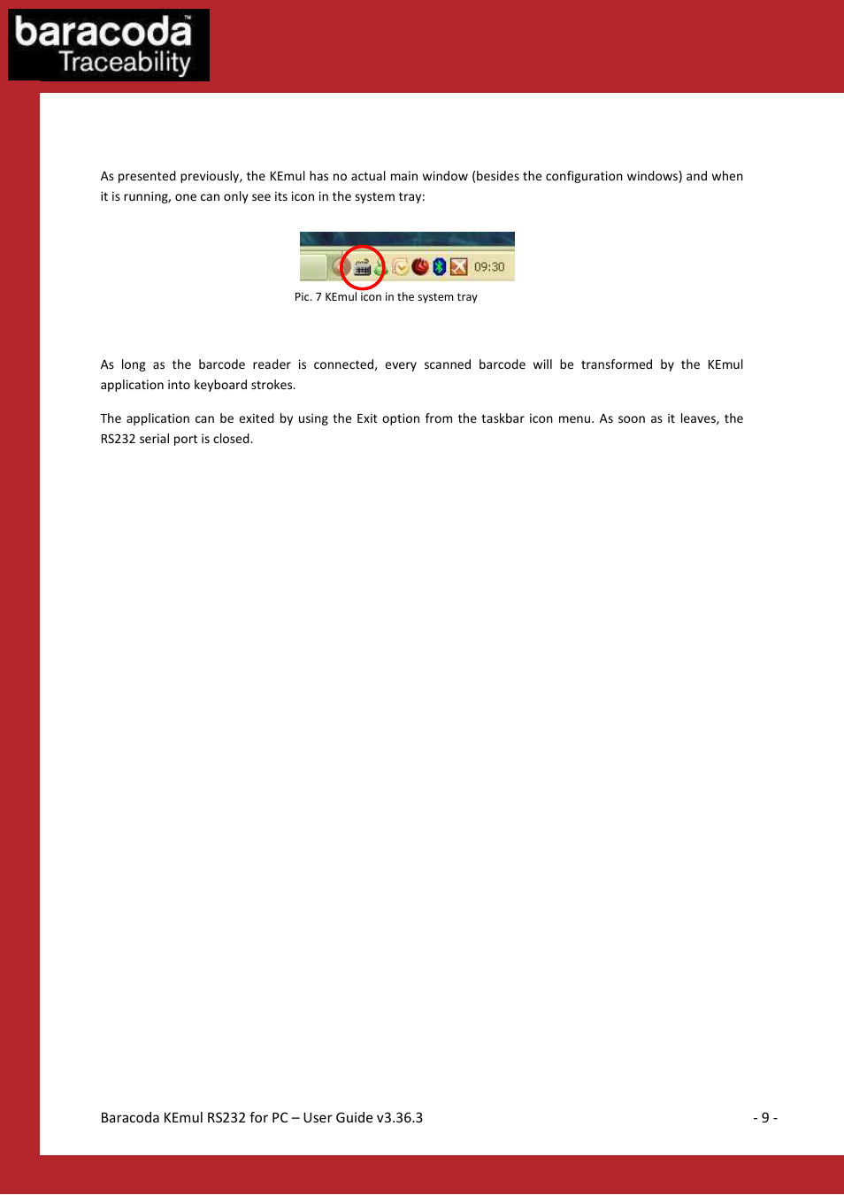 Running kemul | Baracoda RS232 User Manual | Page 9 / 9