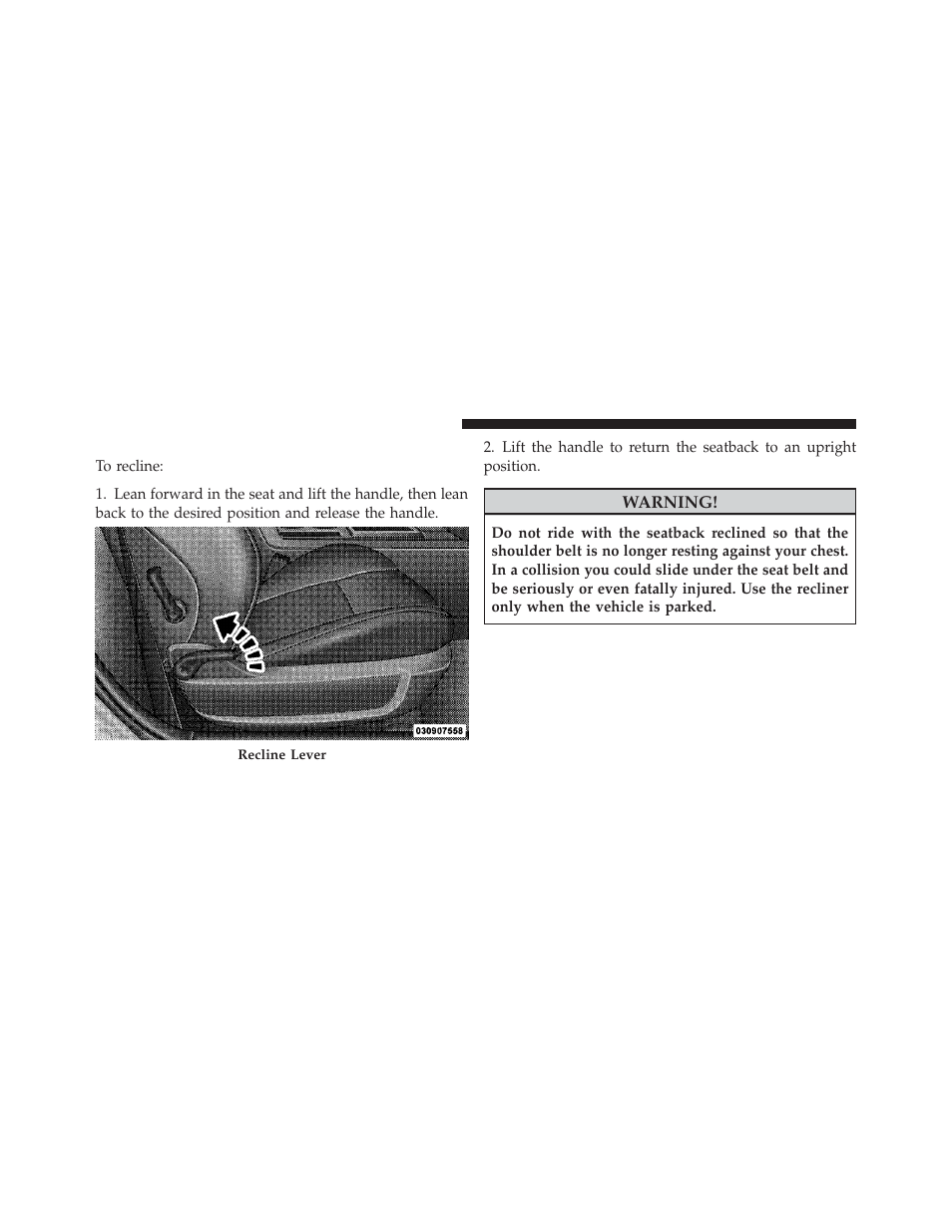 Manual front seatback recline | Dodge 2010 Challenger - Owner Manual User Manual | Page 122 / 477