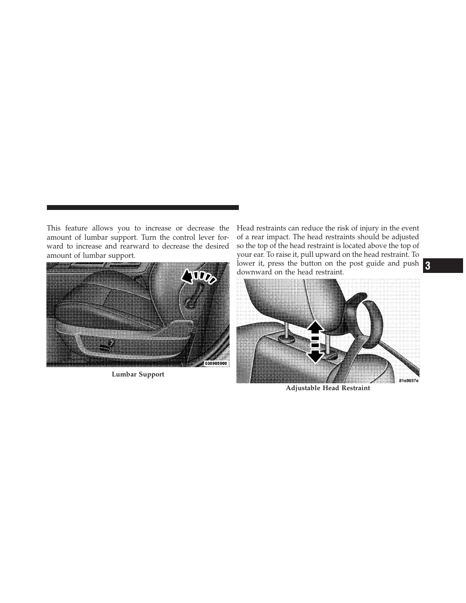 Lumbar support, Head restraints | Dodge 2010 Challenger - Owner Manual User Manual | Page 123 / 477