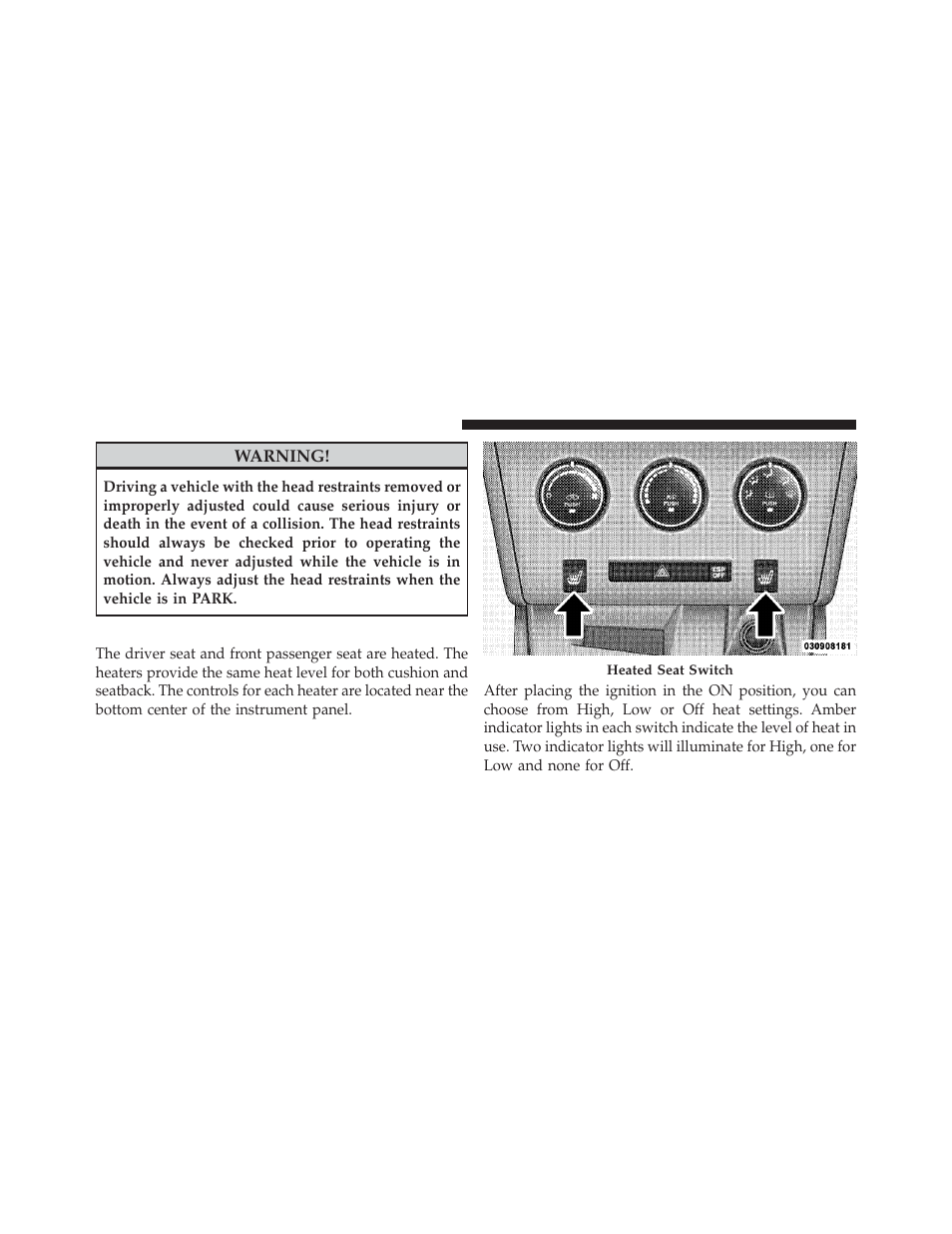 Heated seats | Dodge 2010 Challenger - Owner Manual User Manual | Page 124 / 477