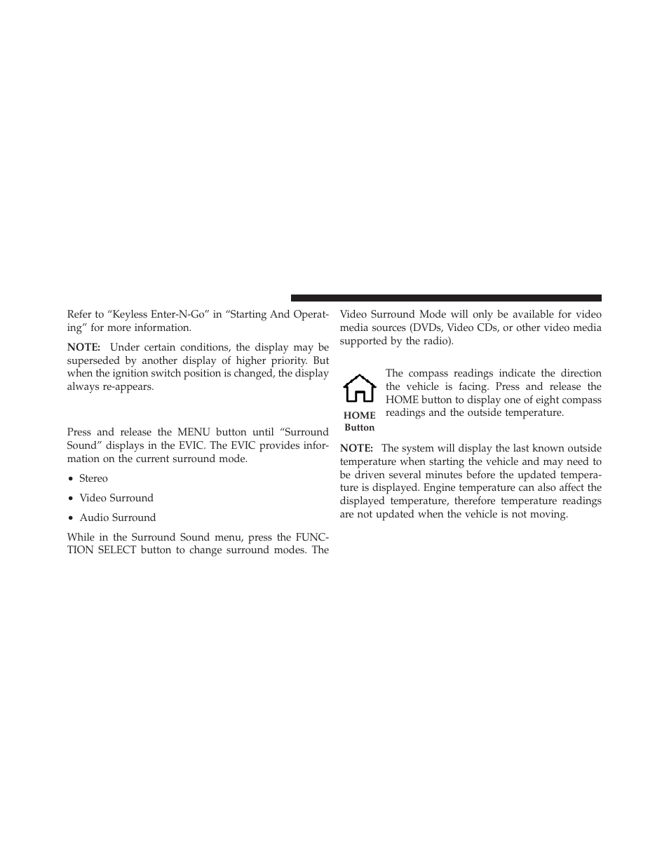 Compass display, Driver-selectable surround sound (dss), If equipped | Dodge 2010 Challenger - Owner Manual User Manual | Page 188 / 477