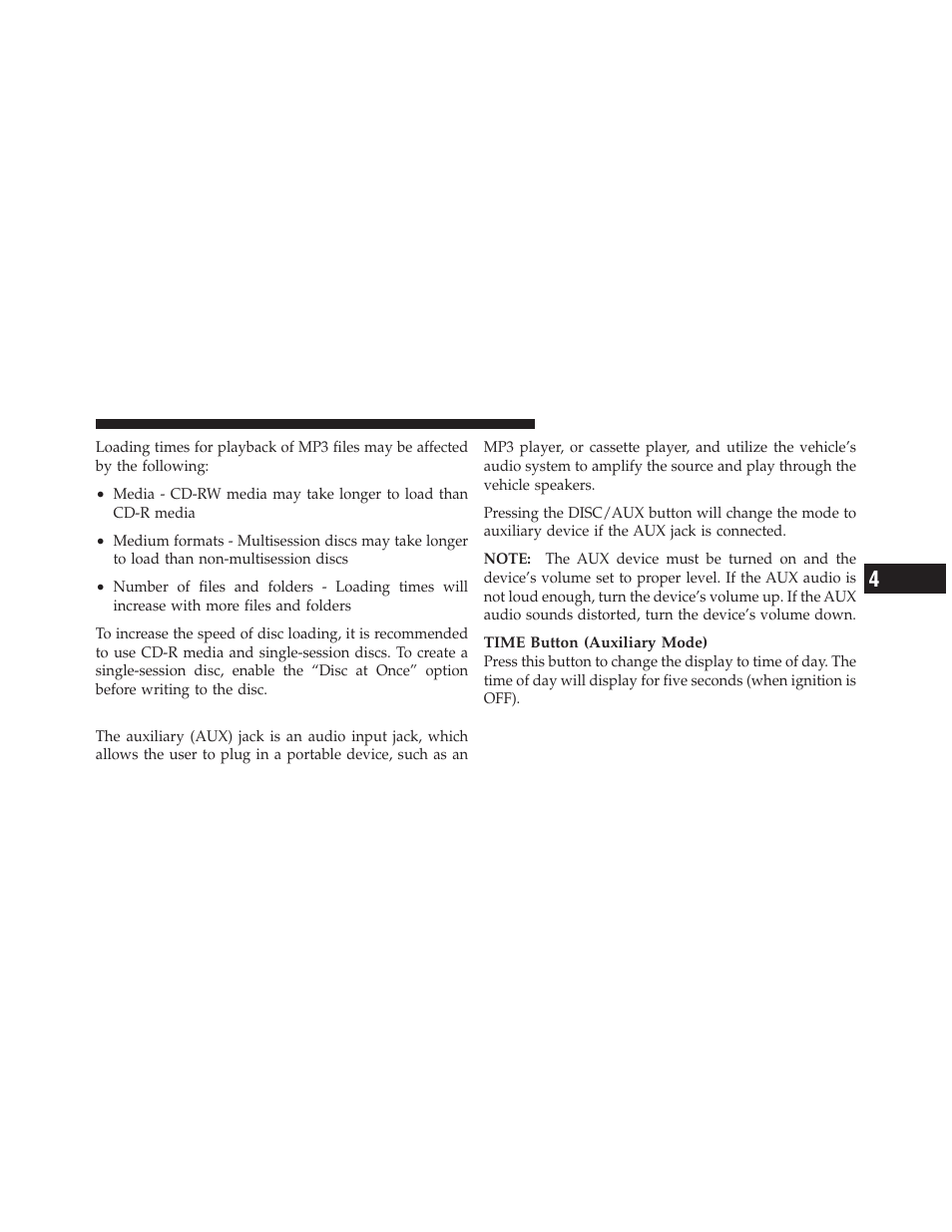 Operation instructions - auxiliary mode | Dodge 2010 Challenger - Owner Manual User Manual | Page 207 / 477