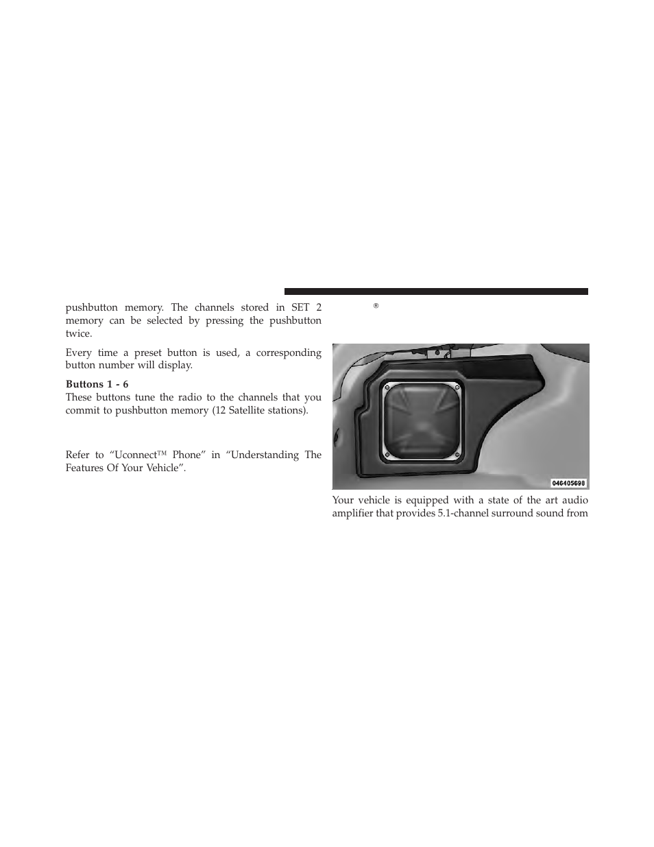 Operating instructions - uconnect™ phone, If equipped), Kicker௡ high performance sound system with | Driver-selectable surround (dss) – if equipped | Dodge 2010 Challenger - Owner Manual User Manual | Page 230 / 477