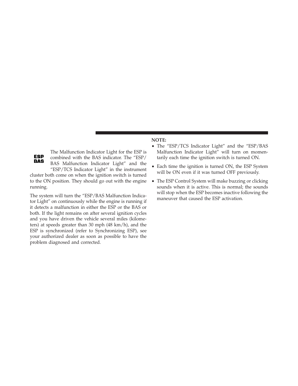 Esp/bas malfunction indicator light and, Esp/tcs indicator light | Dodge 2010 Challenger - Owner Manual User Manual | Page 288 / 477