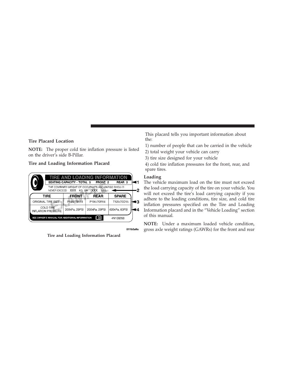 Tire loading and tire pressure | Dodge 2010 Challenger - Owner Manual User Manual | Page 294 / 477