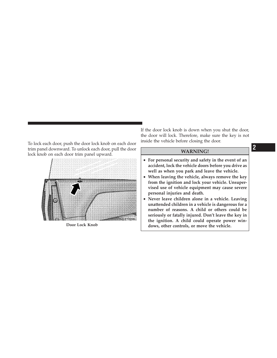 Door locks, Manual door locks | Dodge 2010 Challenger - Owner Manual User Manual | Page 31 / 477