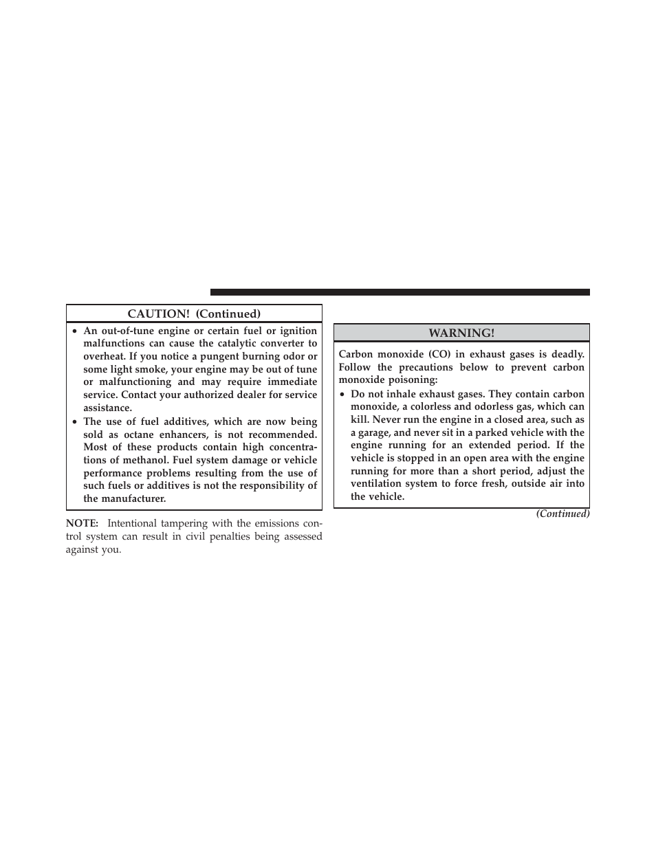 Carbon monoxide warnings | Dodge 2010 Challenger - Owner Manual User Manual | Page 320 / 477