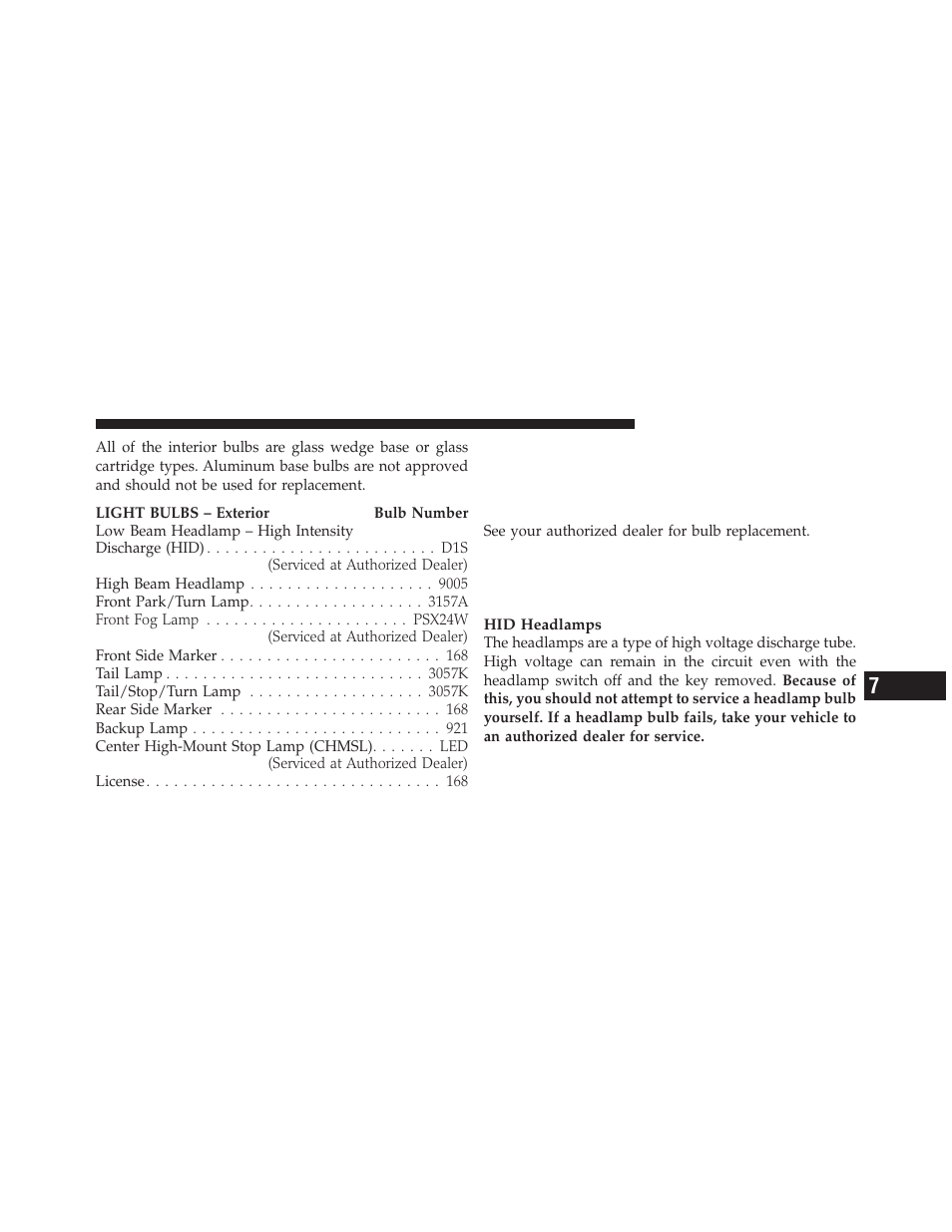 Bulb replacement, Low beam headlamp, high beam | Dodge 2010 Challenger - Owner Manual User Manual | Page 417 / 477