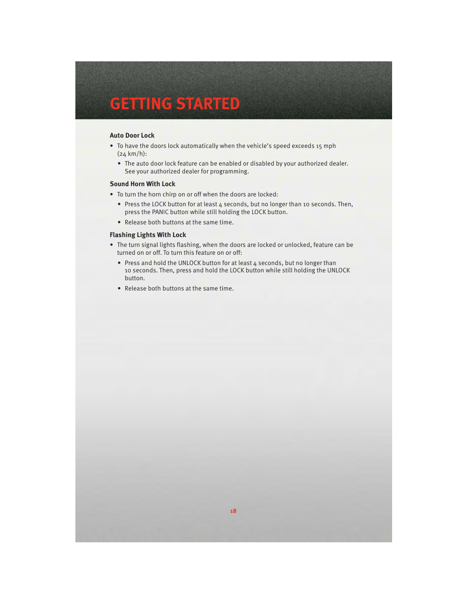 Getting started | Dodge 2010 Challenger_SRT - Quick Reference Guide User Manual | Page 20 / 80