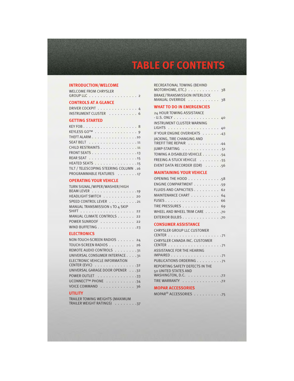 Dodge 2010 Challenger_SRT - Quick Reference Guide User Manual | Page 3 / 80