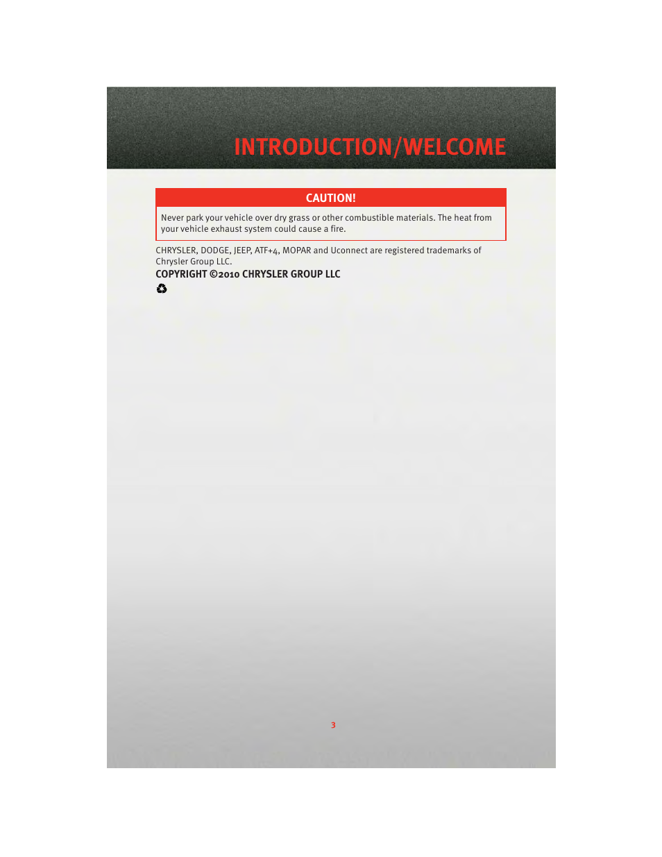 Introduction/welcome | Dodge 2010 Challenger_SRT - Quick Reference Guide User Manual | Page 5 / 80