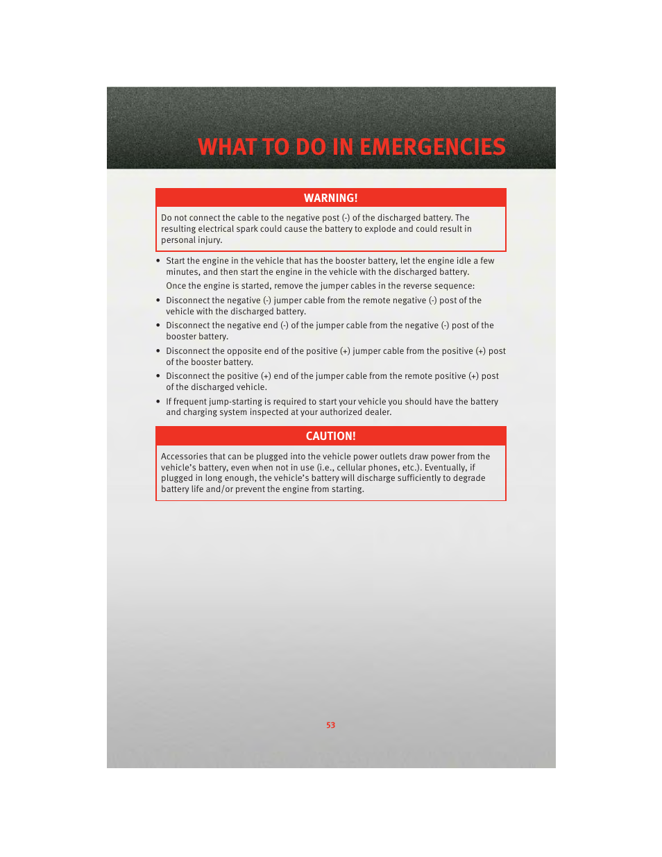 Towing a disabled vehicle, What to do in emergencies | Dodge 2010 Challenger_SRT - Quick Reference Guide User Manual | Page 55 / 80