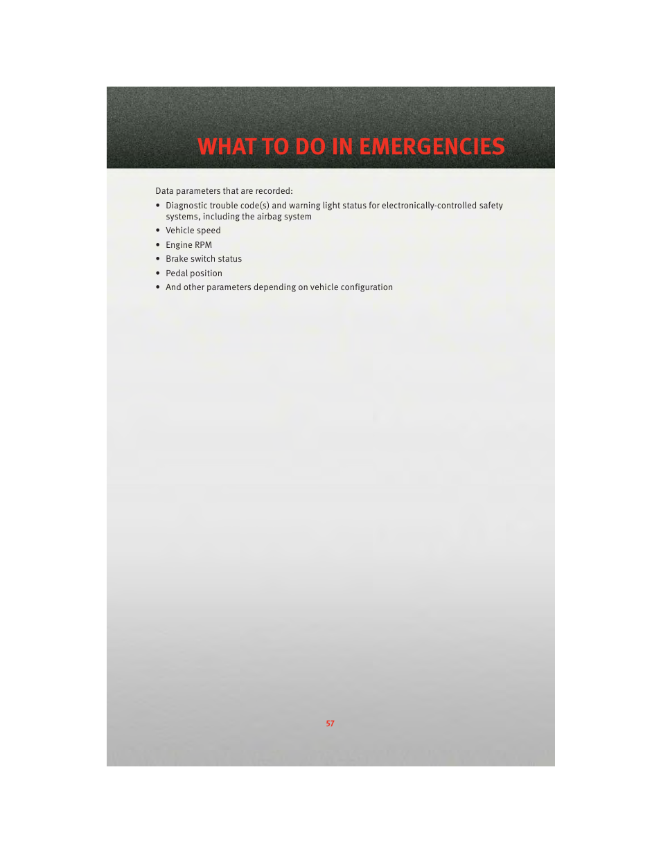 What to do in emergencies | Dodge 2010 Challenger_SRT - Quick Reference Guide User Manual | Page 59 / 80