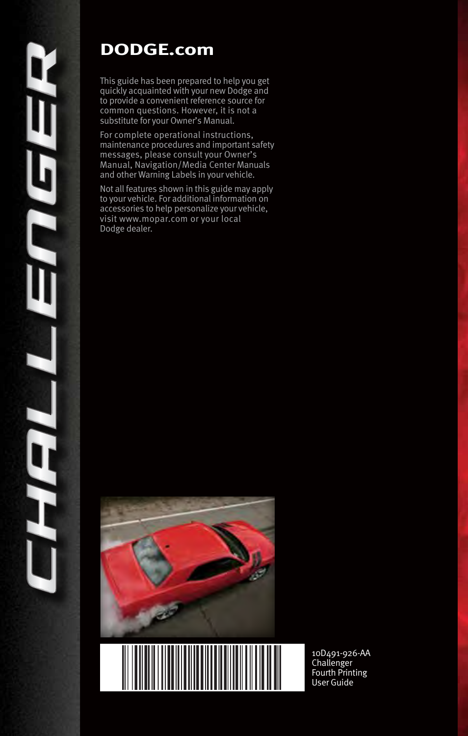 Dodge 2010 Challenger_SRT - Quick Reference Guide User Manual | Page 80 / 80