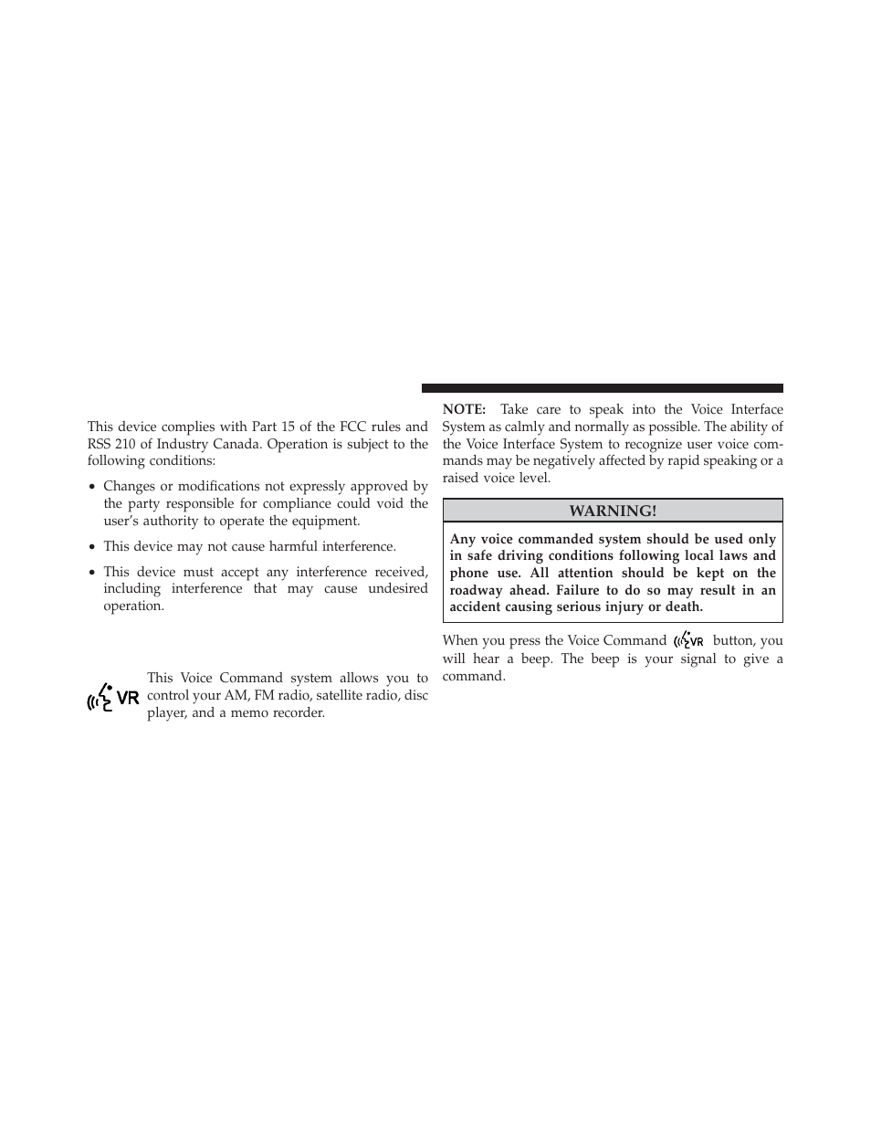 General information, Voice command — if equipped, Voice command system operation | Dodge 2010 Challenger_SRT - Owner Manual User Manual | Page 116 / 444
