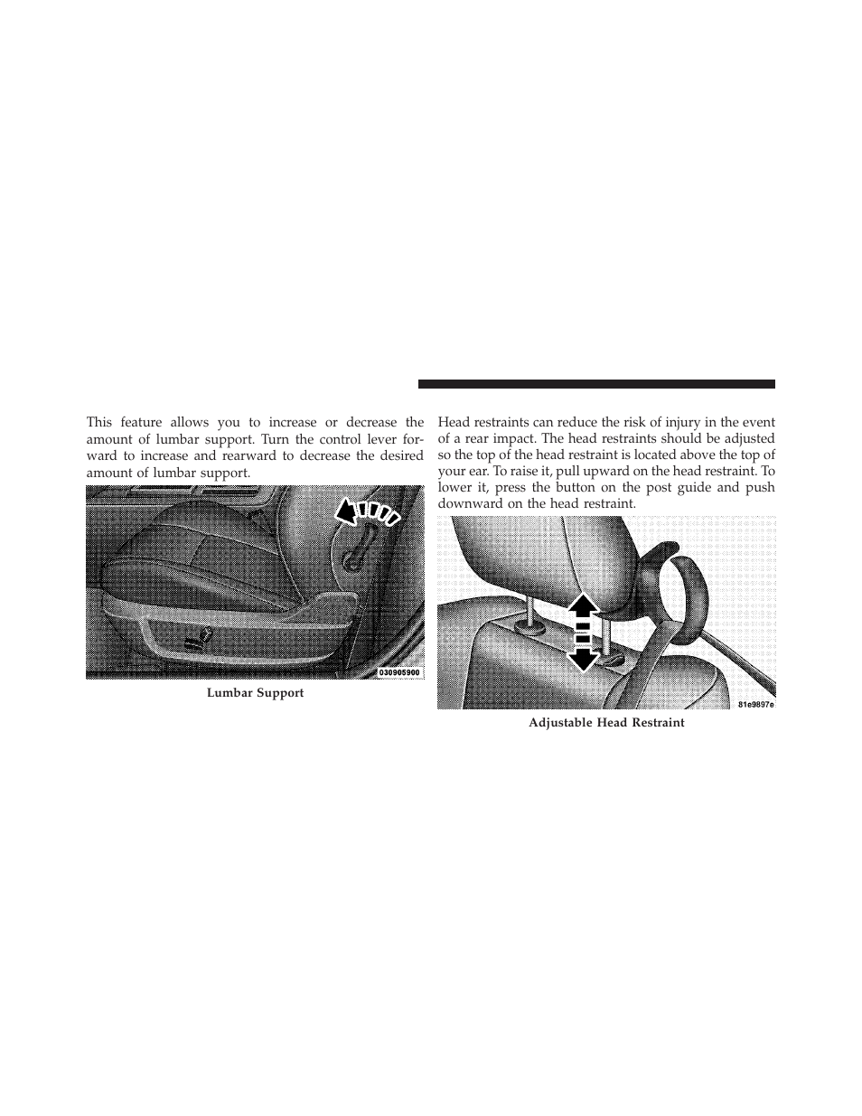 Lumbar support, Head restraints | Dodge 2010 Challenger_SRT - Owner Manual User Manual | Page 124 / 444