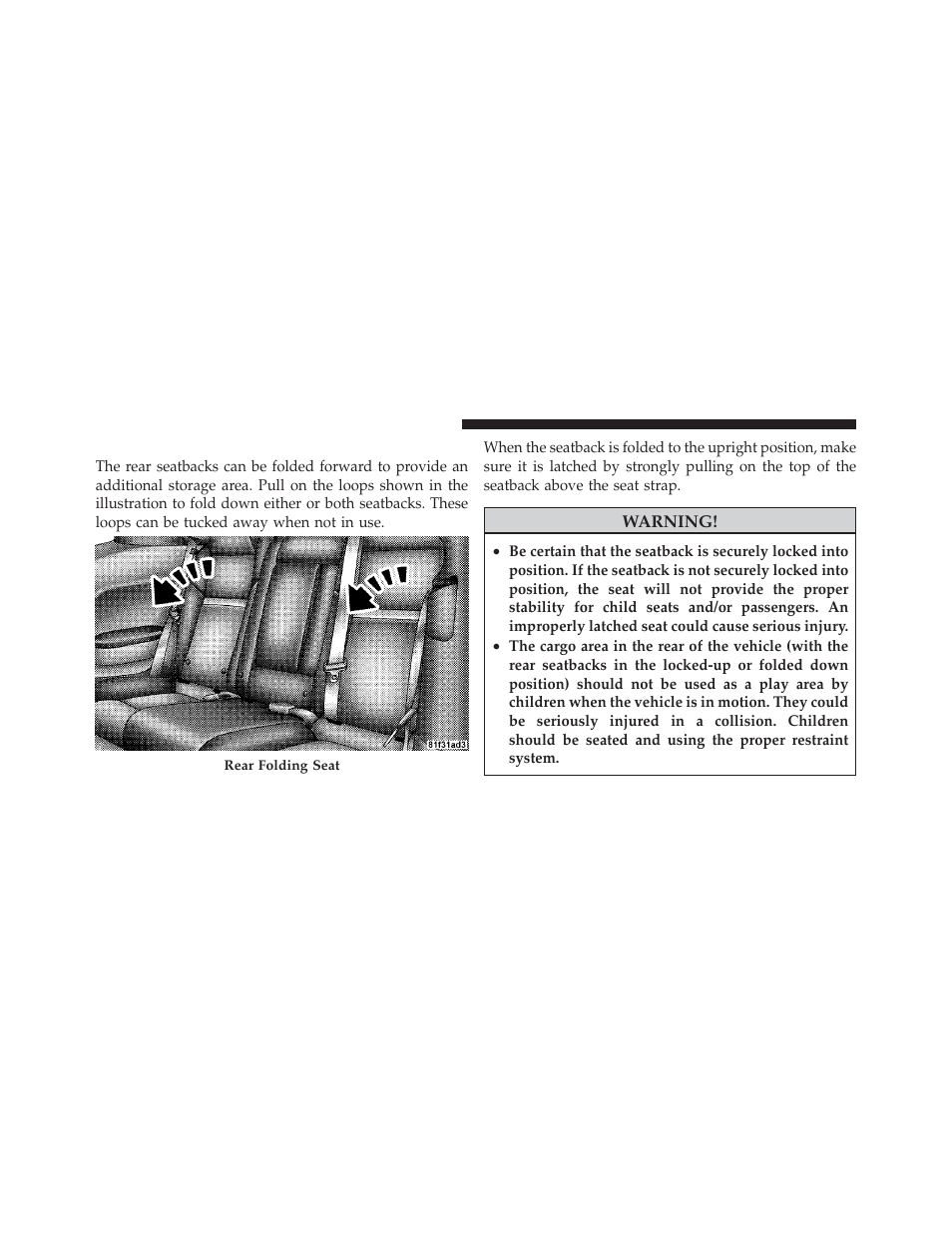 Folding rear seat | Dodge 2010 Challenger_SRT - Owner Manual User Manual | Page 128 / 444