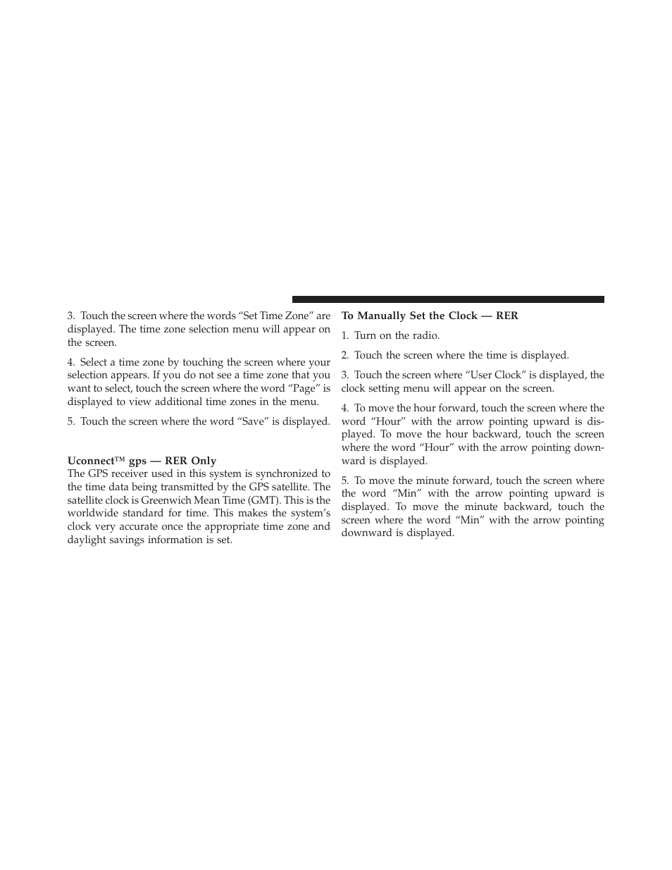 Clock setting procedure — rer radio | Dodge 2010 Challenger_SRT - Owner Manual User Manual | Page 196 / 444
