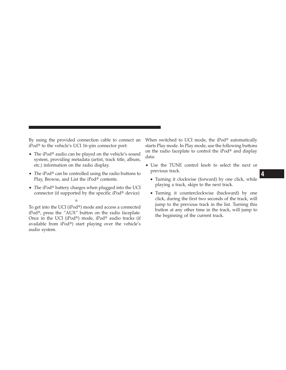 Using this feature, Controlling the ipodĥ using radio buttons, Play mode | Controlling the ipod௡ using radio, Buttons | Dodge 2010 Challenger_SRT - Owner Manual User Manual | Page 221 / 444