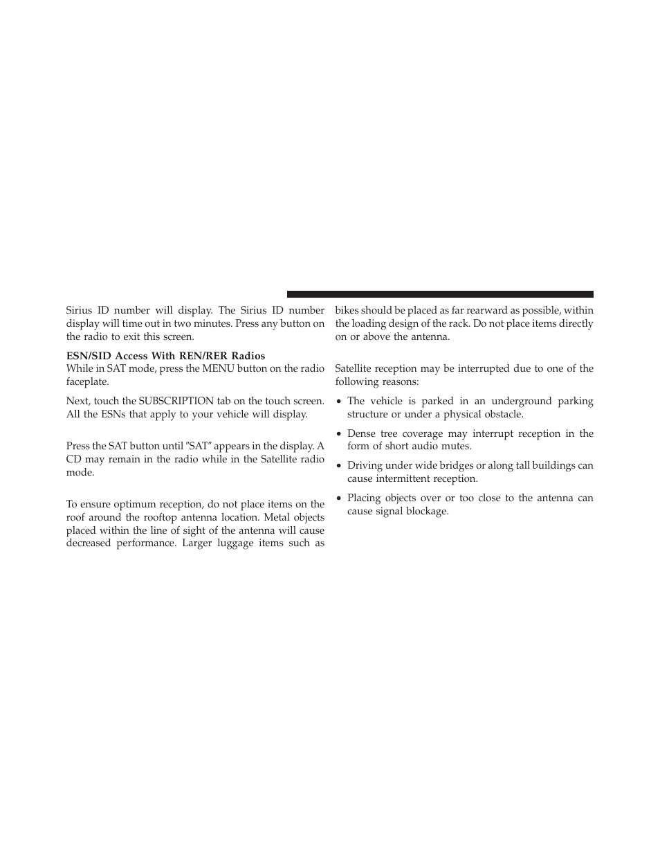 Selecting uconnect™ multimedia (satellite) mode, Satellite antenna, Reception quality | Selecting uconnect™ multimedia (satellite), Mode | Dodge 2010 Challenger_SRT - Owner Manual User Manual | Page 226 / 444