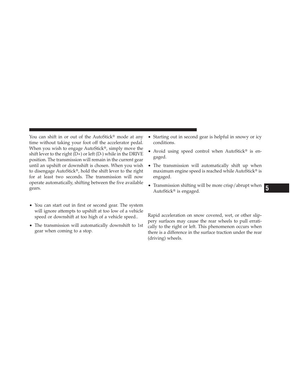 General information, Driving on slippery surfaces, Acceleration | Dodge 2010 Challenger_SRT - Owner Manual User Manual | Page 267 / 444