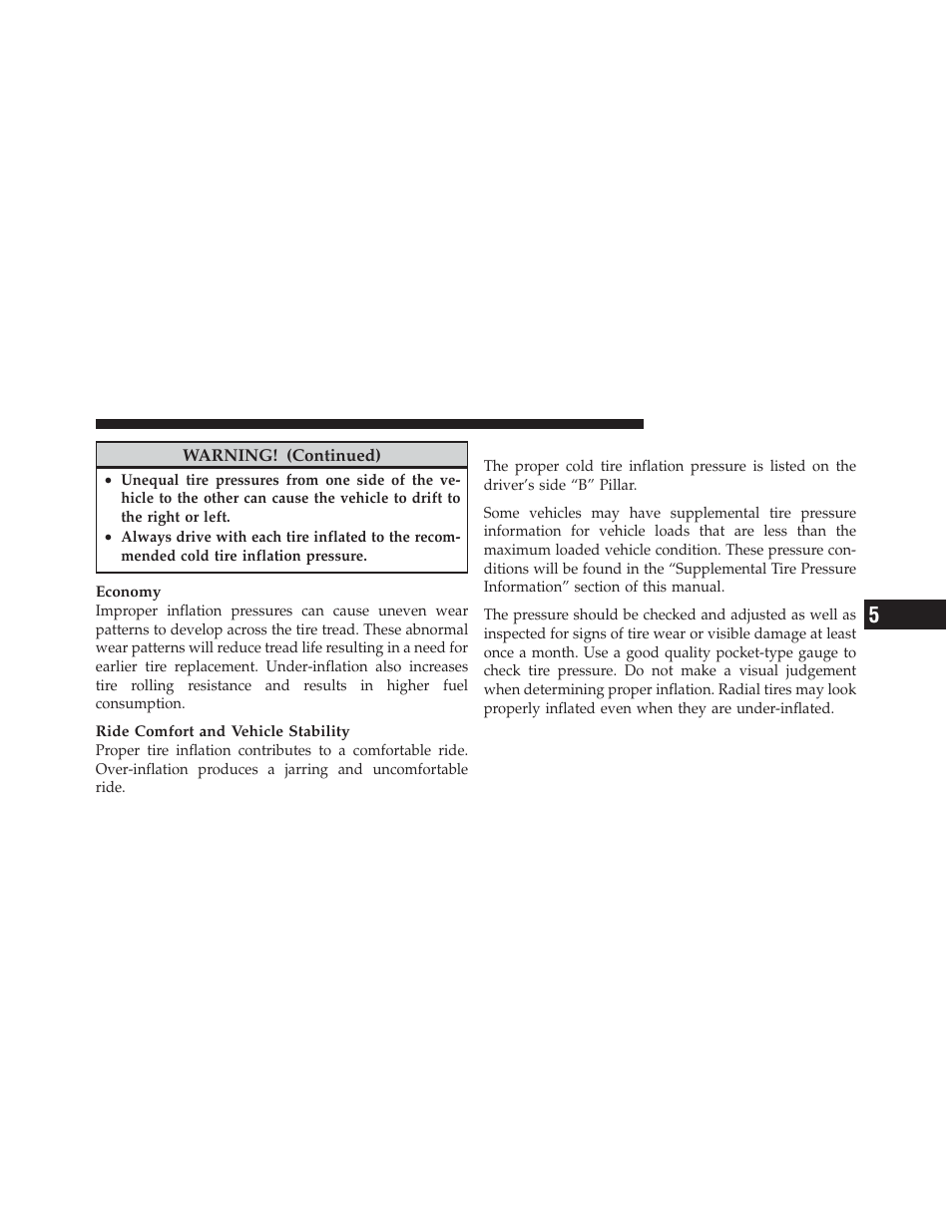 Tire inflation pressures | Dodge 2010 Challenger_SRT - Owner Manual User Manual | Page 299 / 444