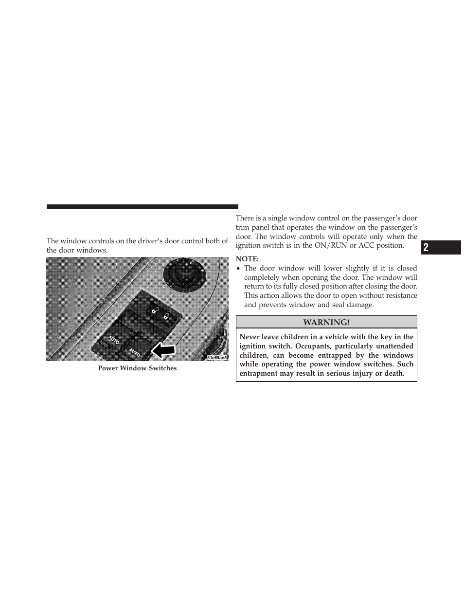 Windows, Power windows | Dodge 2010 Challenger_SRT - Owner Manual User Manual | Page 35 / 444