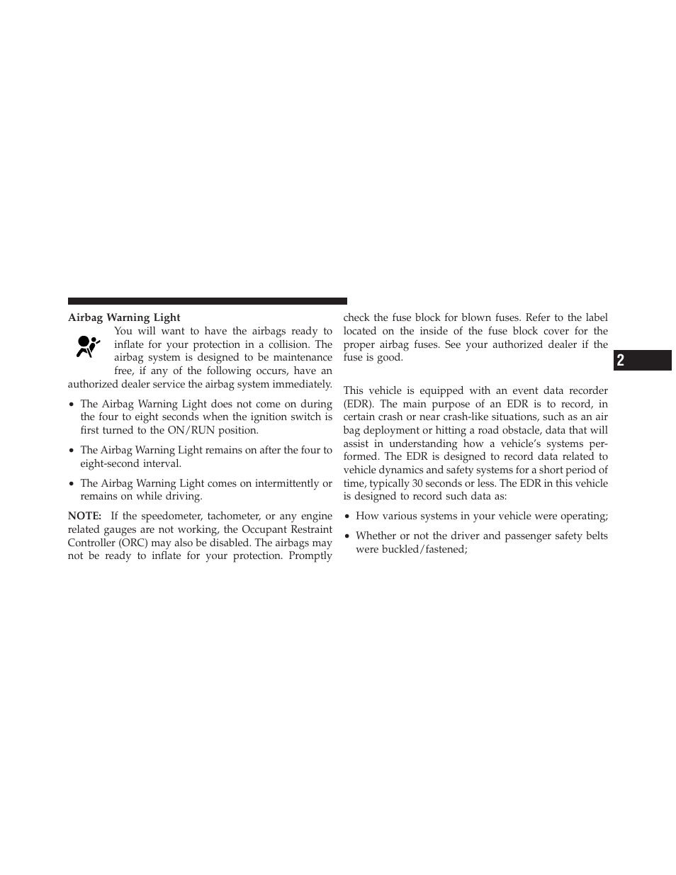 Event data recorder (edr) | Dodge 2010 Challenger_SRT - Owner Manual User Manual | Page 63 / 444