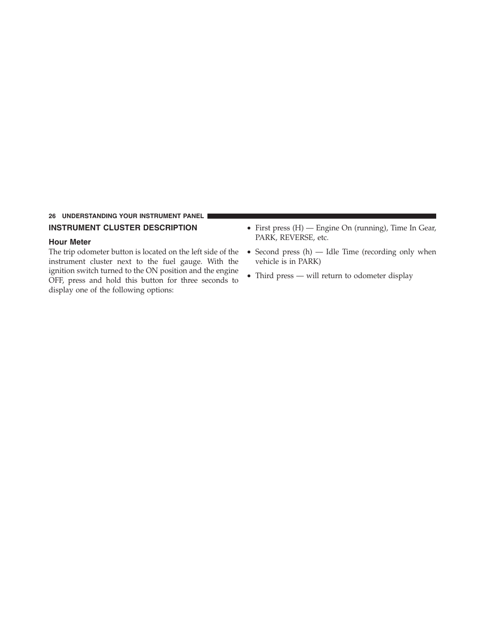 Instrument cluster description, Hour meter | Dodge 2010 Charger - Supplement User Manual | Page 26 / 45